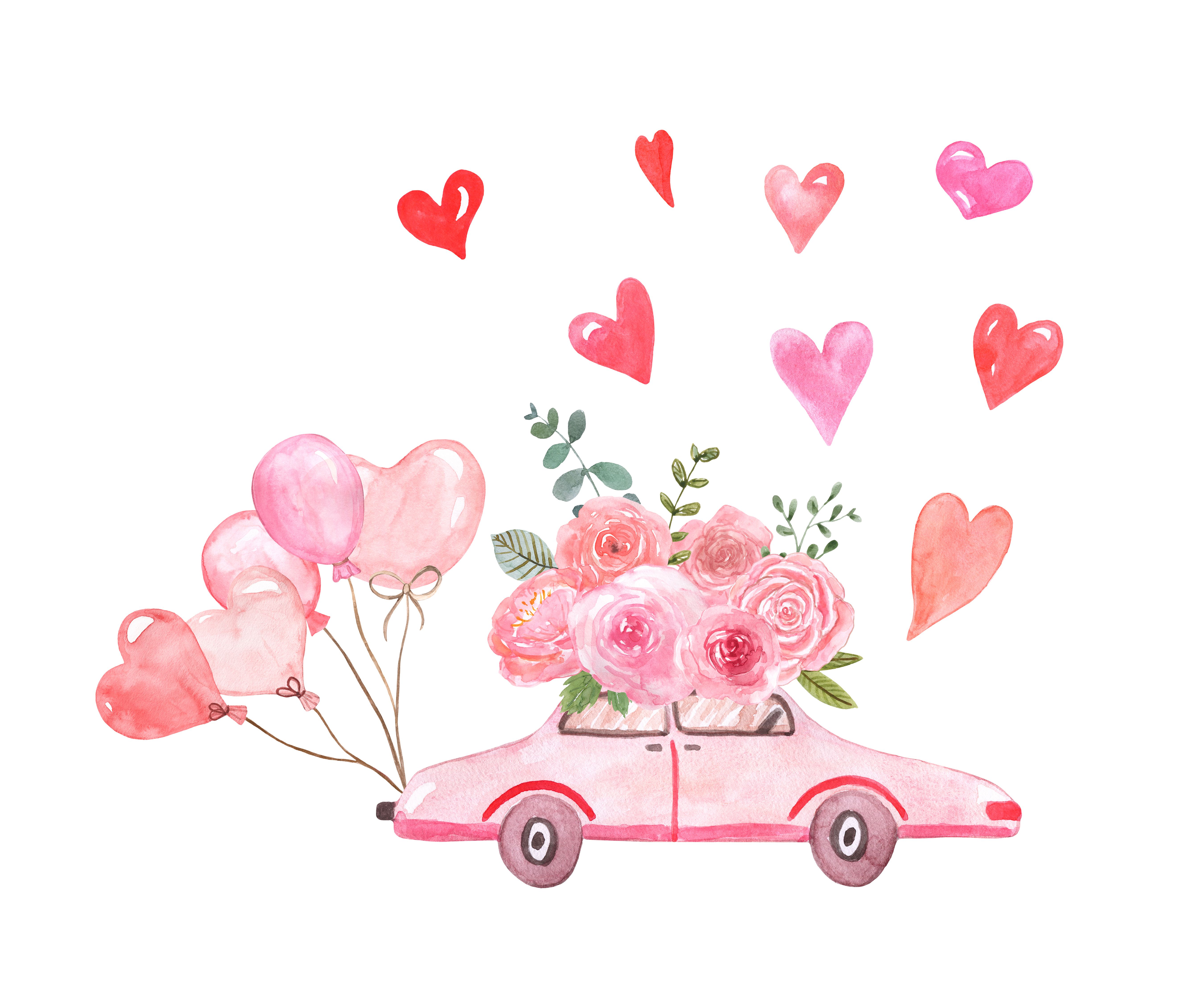 car drive by with hearts