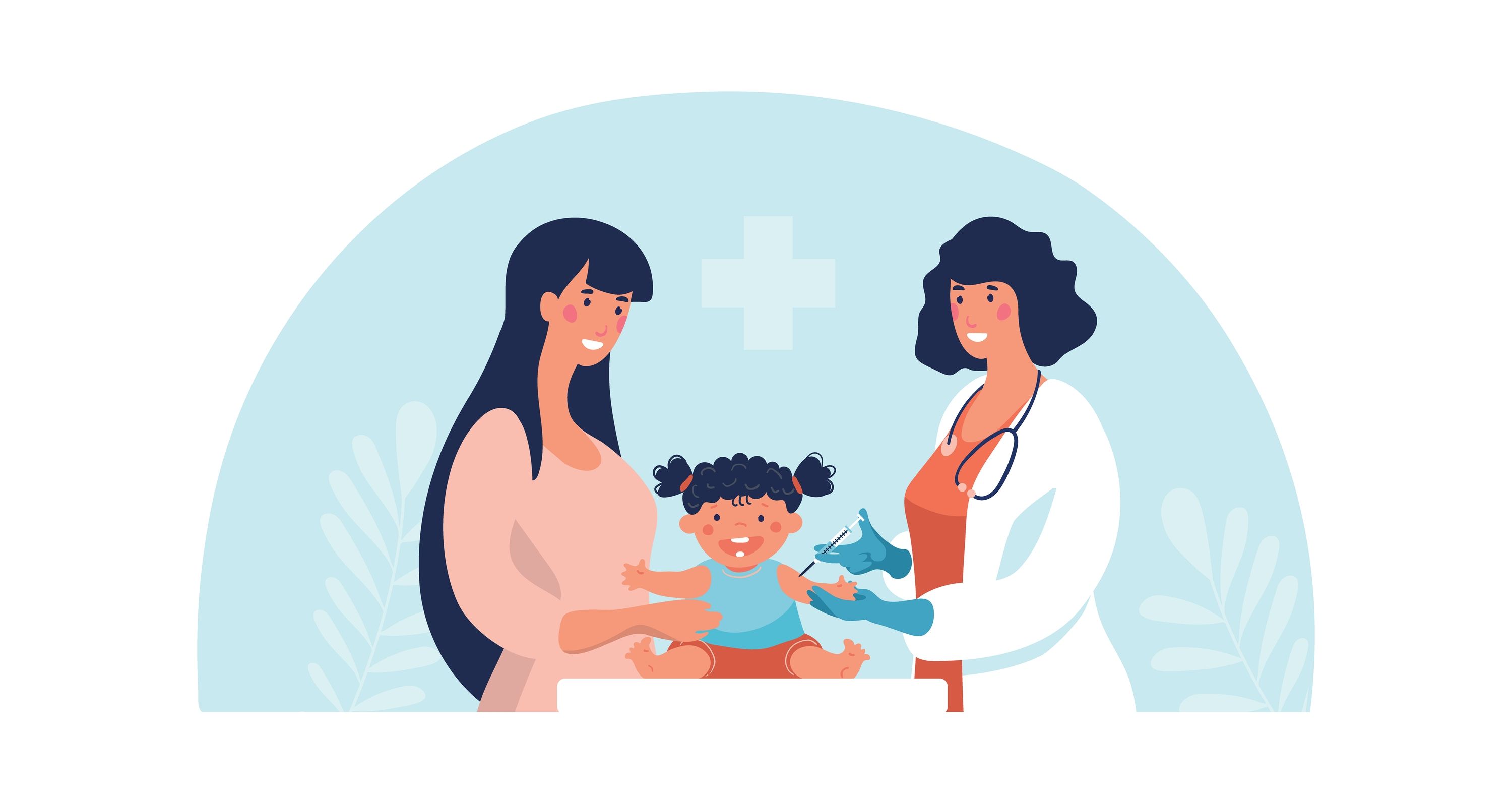 animated mother and doctor vaccinating baby