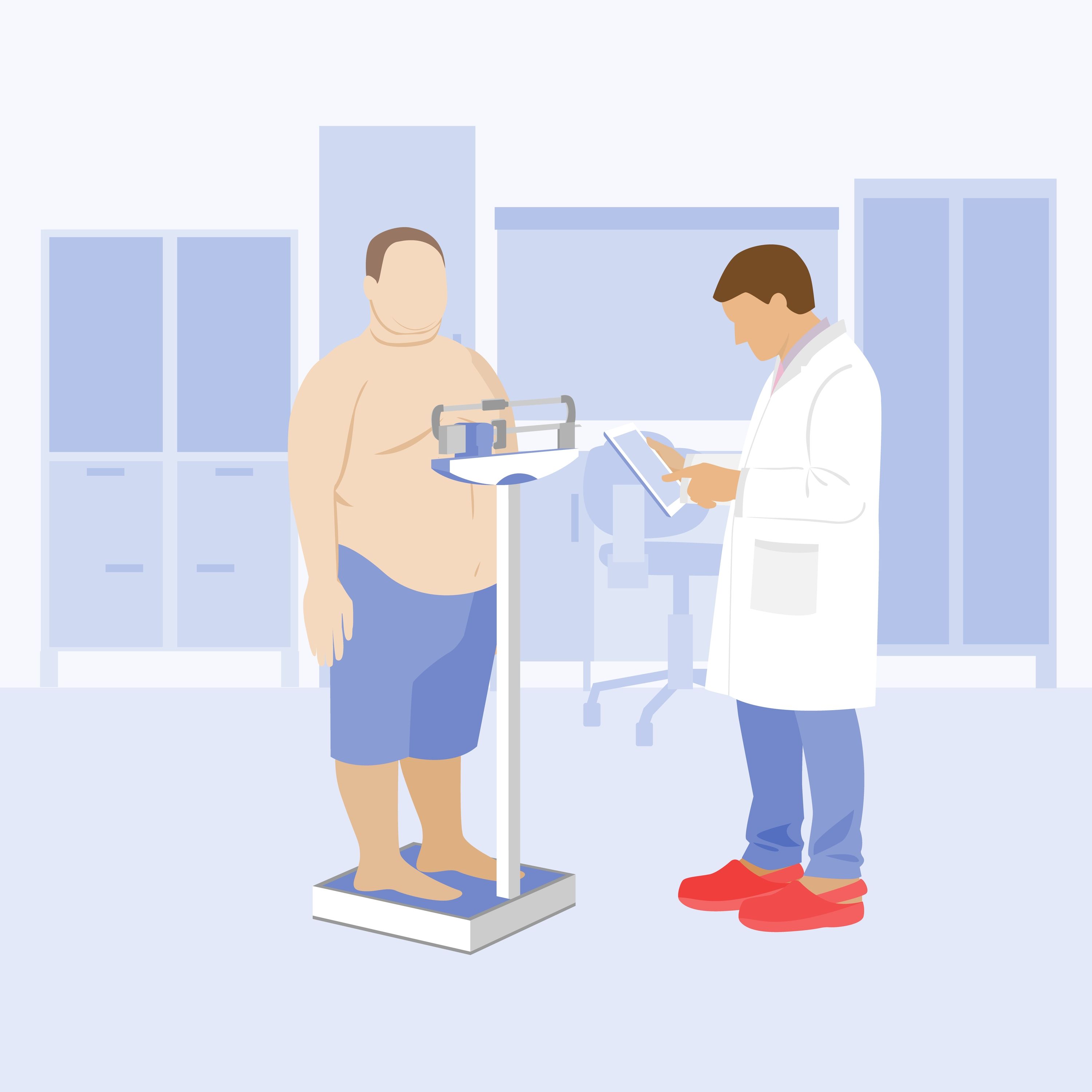 overweight male weighting at doctor's office