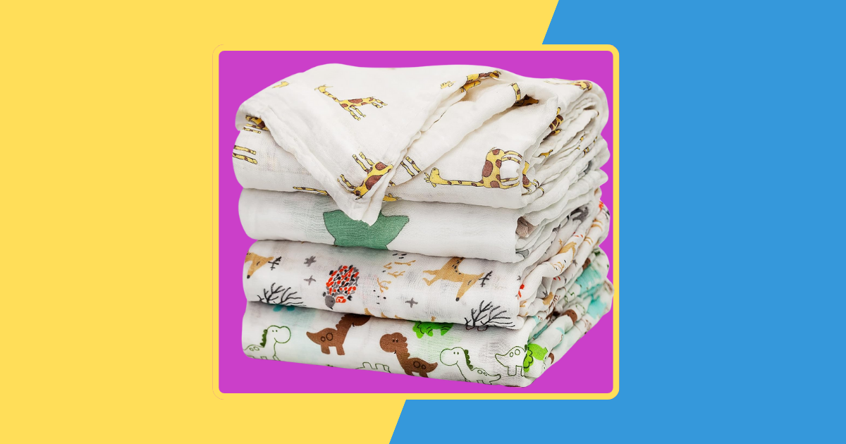 a stack of swaddle blankets with colorful backgrounds