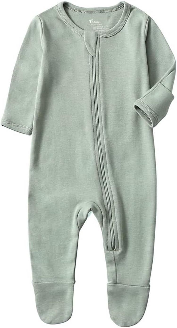 Simple green zip up footie pajamas