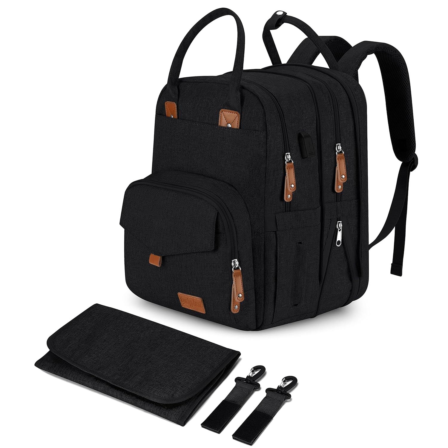 Large black backpack style diaper bag