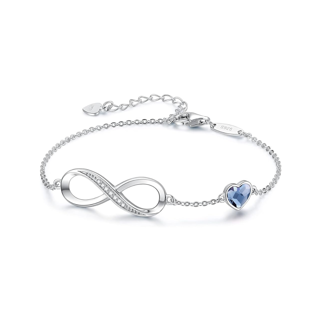 Amazon Collection Sterling Silver Family InfinCDE Infinity Heart Symbol Charm Link Bracelet for Womenity Pendant Necklace