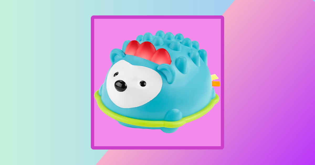 colored background with colorful baby toy hedgehog in the center