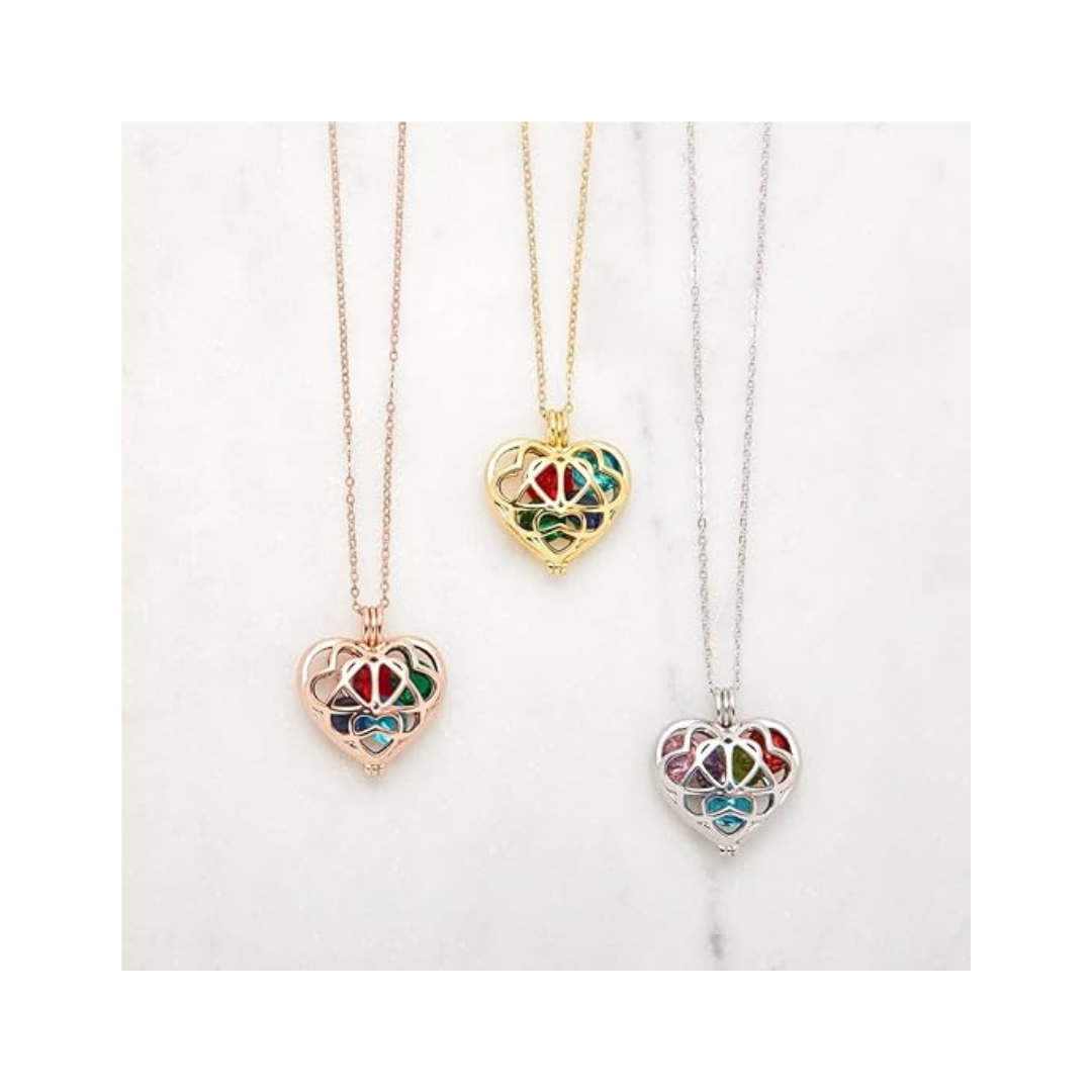 Eve’s Addiction Sterling Silver Personalized Birthstone Heart Caged Locket