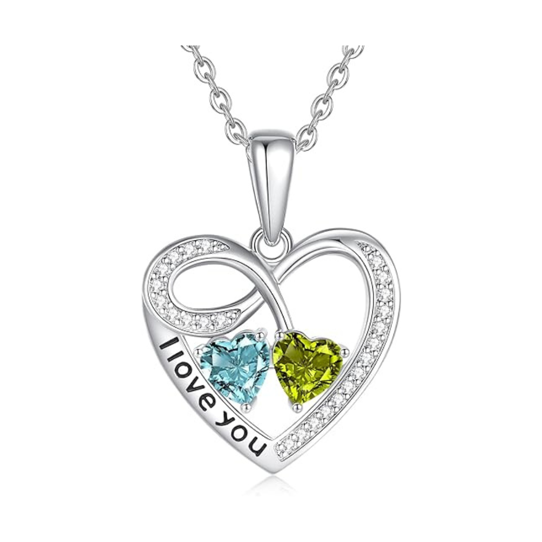Lianyu Necklaces Birthstone Silver Heart Pendant Necklace