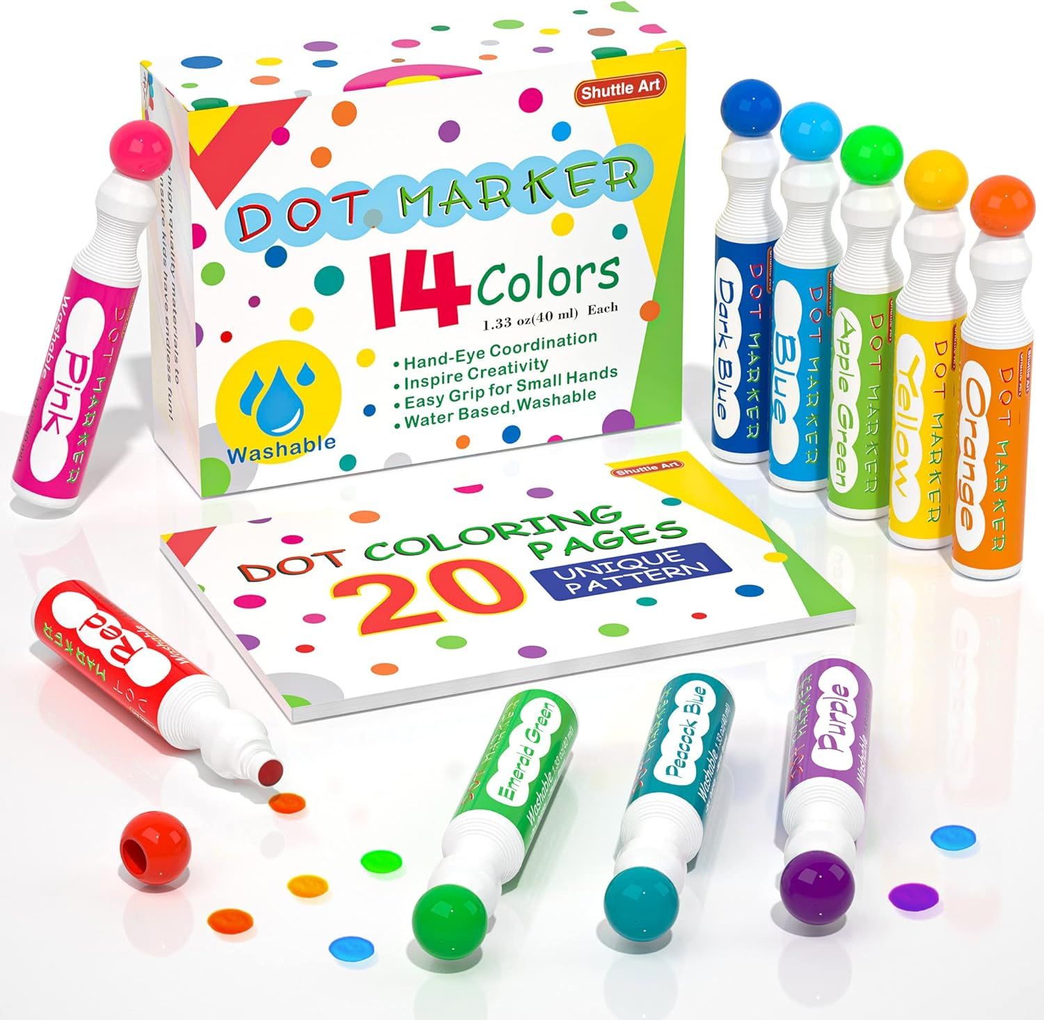 Lebze Washable Coloring Markers, 6 Colors Toddler Oman