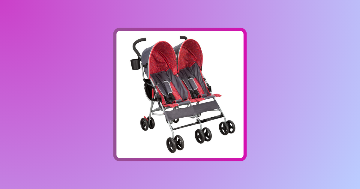 purple square with red double side by side stroller